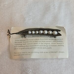 Michael Michaud Bronze Silver Seasons Peapod Brooch with Fresh Water Pearls